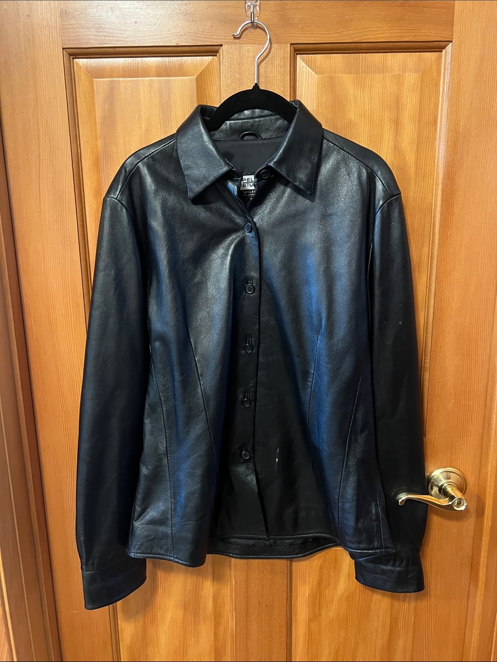 Wilsons Leather Black Button-Front Leather Jacket